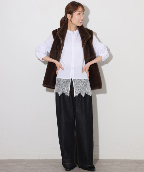 JOURNAL STANDARD relume（ジャーナルスタンダード　レリューム）の「《WEB限定》バンドカラーレースシャツ（シャツ/ブラウス・レディース・ホワイト/ブラック・FREE）」の9枚目の写真