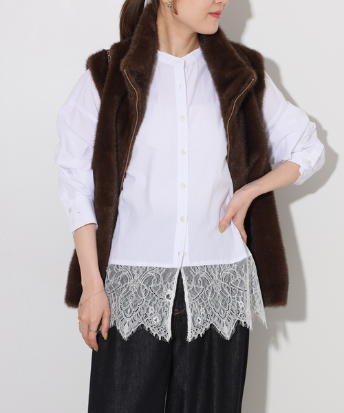 JOURNAL STANDARD relume（ジャーナルスタンダード　レリューム）の「《WEB限定》バンドカラーレースシャツ（シャツ/ブラウス・レディース・ホワイト/ブラック・FREE）」の12枚目の写真
