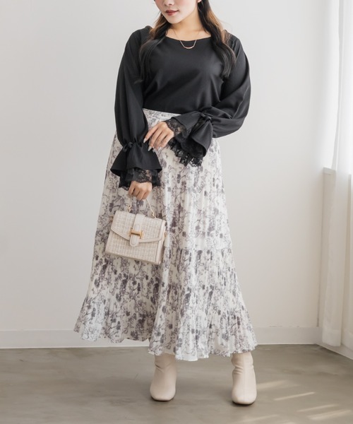 CLETTE（クレット）の「袖レースリブプルオーバー（Tシャツ/カットソー・レディース・ブラック/オフホワイト・LL/3L/4L）」の9枚目の写真