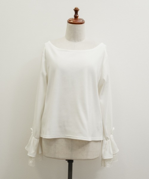 CLETTE（クレット）の「袖レースリブプルオーバー（Tシャツ/カットソー・レディース・ブラック/オフホワイト・LL/3L/4L）」の11枚目の写真