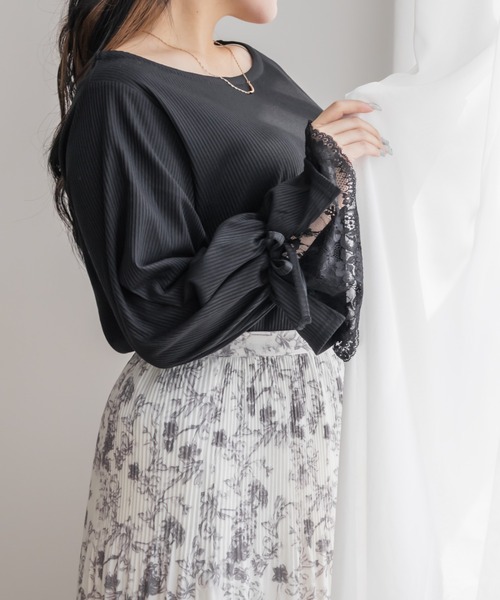 CLETTE（クレット）の「袖レースリブプルオーバー（Tシャツ/カットソー・レディース・ブラック/オフホワイト・LL/3L/4L）」の10枚目の写真