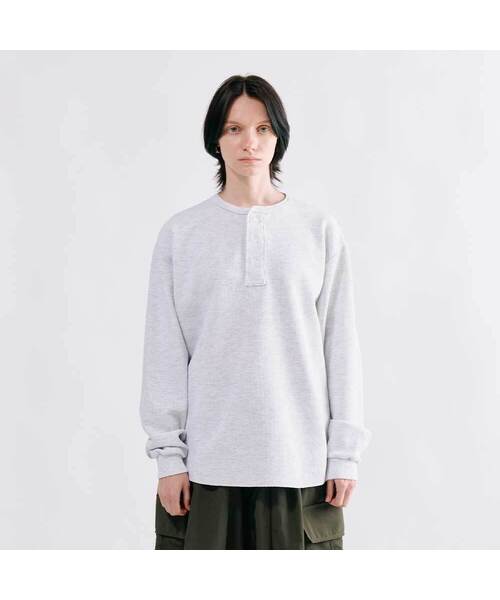 SMITHARMOR(スミスアモー)の「コットン無地ワッフルヘンリーネック長袖Tシャツ_3カラー(Tシャツ/カットソー・メンズ・オレンジ/グレー/ブラック・FREE)」の3枚目の写真