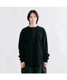 コットン無地ワッフルヘンリーネック長袖Tシャツ_3カラー