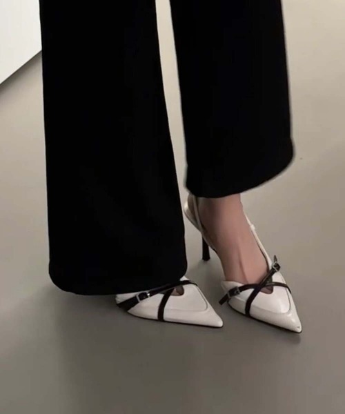 gossip!ロサンゼルス(ゴシップロサンゼルス)の「ポインテッドトゥ エナメルスリングバックパンプス クロスベルト ピンヒール レディース(パンプス・レディース・ワインレッド/ブラック/ホワイト・37/38/36)」の2枚目の写真