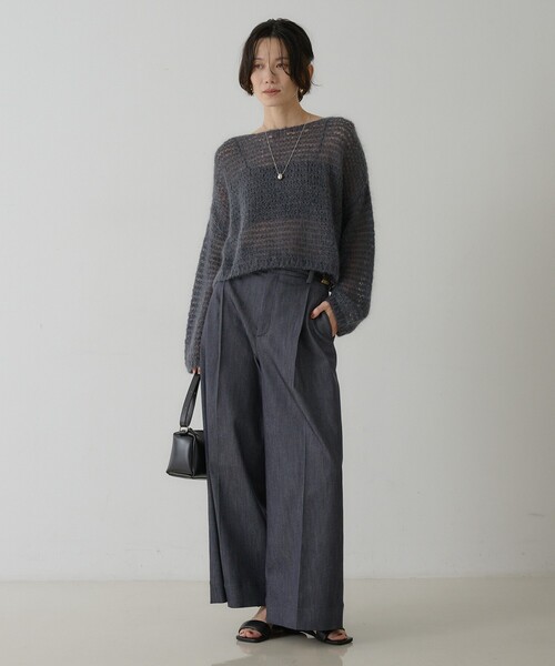 qualite(カリテ)の「テックデニムトラウザー / ワイドパンツ(デニムパンツ・レディース・ネイビー/ベージュ・36/38)」の16枚目の写真