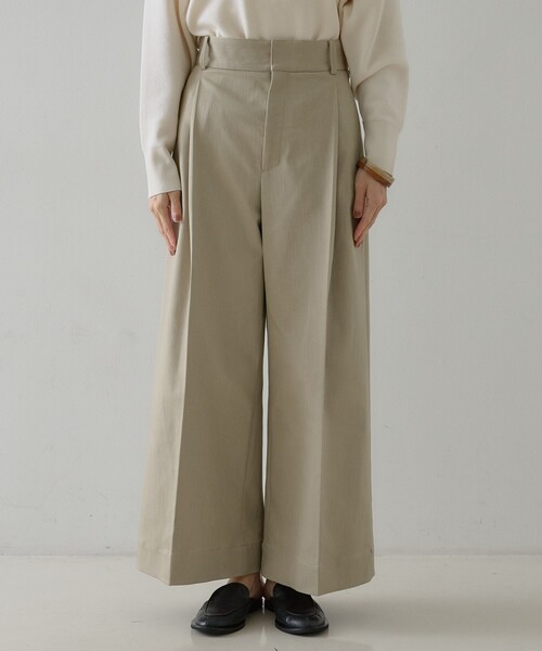 qualite(カリテ)の「テックデニムトラウザー / ワイドパンツ(デニムパンツ・レディース・ネイビー/ベージュ・36/38)」の4枚目の写真