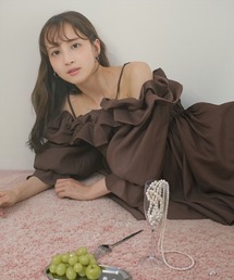 オフショルバルーンフリルチュニックブラウス