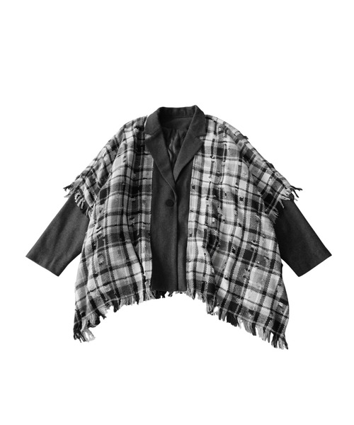 antiqua(アンティカ)の「チェック柄 ポンチョ ジャケット(テーラードジャケット・レディース・マルチ・ONESIZE)」の9枚目の写真