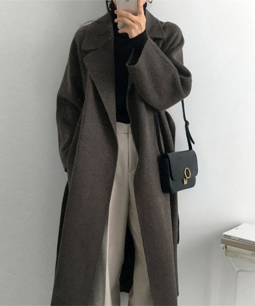 ONEP STAR（ワンピスター）の「共布ベルト×ロングチェスターコート（チェスターコート・レディース・ダークベージュ/ダークグレー/ライトアッシュグレー・FREE）」の19枚目の写真