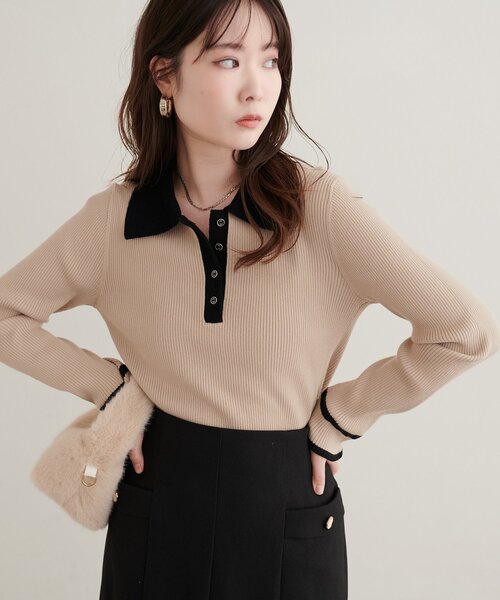 natural couture(ナチュラルクチュール)の「モールヤーン衿ニット(ニット/セーター・レディース・オフホワイト/ブラウン/ベージュ/ブラック・FREE)」の4枚目の写真