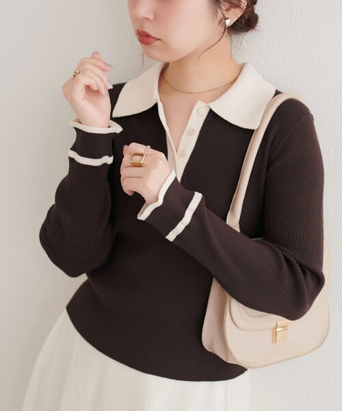 natural couture(ナチュラルクチュール)の「モールヤーン衿ニット(ニット/セーター・レディース・オフホワイト/ブラウン/ベージュ/ブラック・FREE)」の3枚目の写真