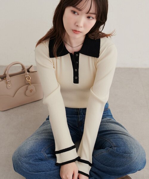 natural couture(ナチュラルクチュール)の「モールヤーン衿ニット(ニット/セーター・レディース・オフホワイト/ブラウン/ベージュ/ブラック・FREE)」の1枚目の写真