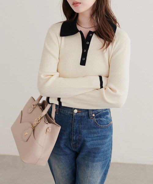 natural couture(ナチュラルクチュール)の「モールヤーン衿ニット(ニット/セーター・レディース・オフホワイト/ブラウン/ベージュ/ブラック・FREE)」の6枚目の写真