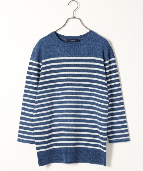 RAGEBLUE(レイジブルー)の「強撚カワリ編みニット7分袖/719159(ニット/セーター・メンズ・ブルー系その他/ブルー/ホワイト/ライトブルー/キャメル・LARGE/MEDIUM)」の1枚目の写真