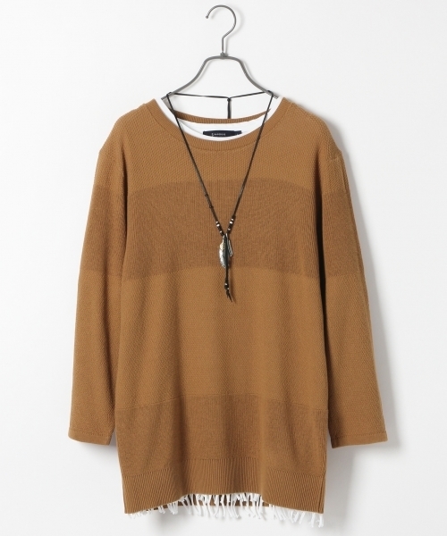 RAGEBLUE(レイジブルー)の「強撚カワリ編みニット7分袖/719159(ニット/セーター・メンズ・ブルー系その他/ブルー/ホワイト/ライトブルー/キャメル・LARGE/MEDIUM)」の5枚目の写真