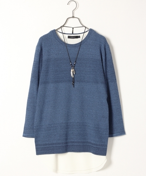 RAGEBLUE(レイジブルー)の「強撚カワリ編みニット7分袖/719159(ニット/セーター・メンズ・ブルー系その他/ブルー/ホワイト/ライトブルー/キャメル・LARGE/MEDIUM)」の4枚目の写真