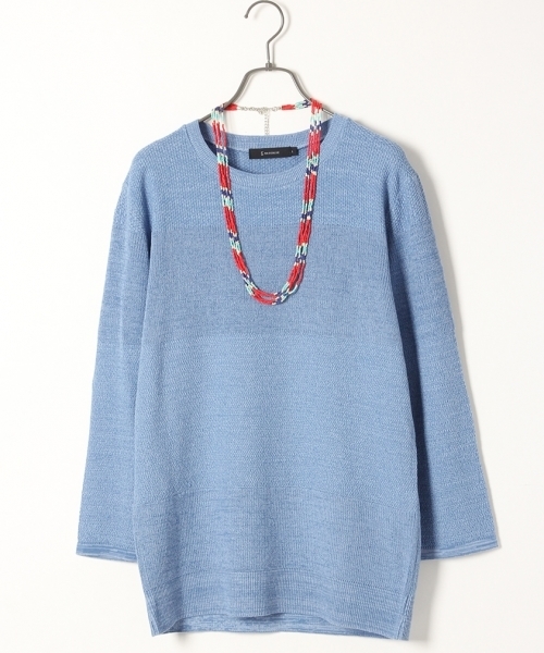 RAGEBLUE(レイジブルー)の「強撚カワリ編みニット7分袖/719159(ニット/セーター・メンズ・ブルー系その他/ブルー/ホワイト/ライトブルー/キャメル・LARGE/MEDIUM)」の3枚目の写真