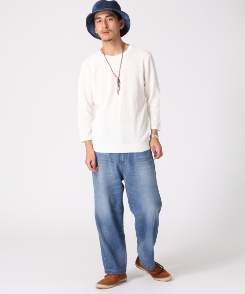 RAGEBLUE(レイジブルー)の「強撚カワリ編みニット7分袖/719159(ニット/セーター・メンズ・ブルー系その他/ブルー/ホワイト/ライトブルー/キャメル・LARGE/MEDIUM)」の13枚目の写真