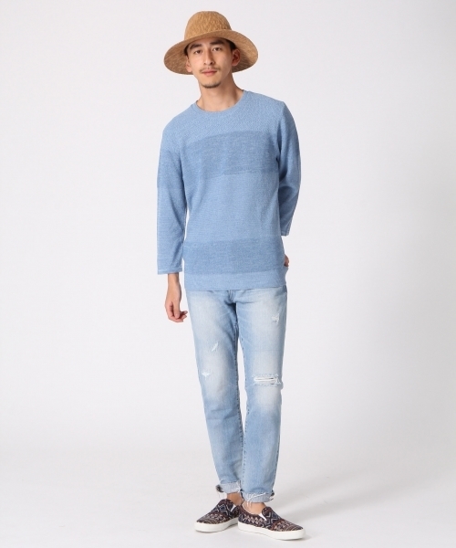 RAGEBLUE(レイジブルー)の「強撚カワリ編みニット7分袖/719159(ニット/セーター・メンズ・ブルー系その他/ブルー/ホワイト/ライトブルー/キャメル・LARGE/MEDIUM)」の15枚目の写真