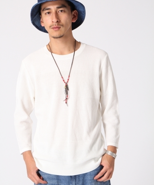 RAGEBLUE(レイジブルー)の「強撚カワリ編みニット7分袖/719159(ニット/セーター・メンズ・ブルー系その他/ブルー/ホワイト/ライトブルー/キャメル・LARGE/MEDIUM)」の20枚目の写真