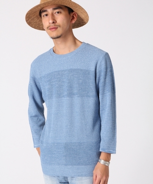 RAGEBLUE(レイジブルー)の「強撚カワリ編みニット7分袖/719159(ニット/セーター・メンズ・ブルー系その他/ブルー/ホワイト/ライトブルー/キャメル・LARGE/MEDIUM)」の17枚目の写真