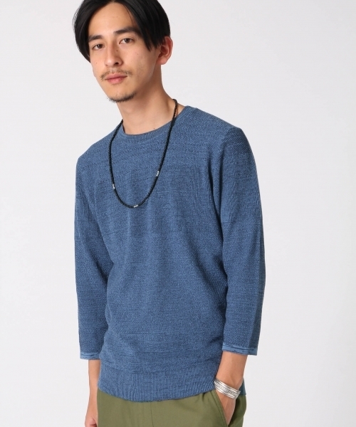 RAGEBLUE(レイジブルー)の「強撚カワリ編みニット7分袖/719159(ニット/セーター・メンズ・ブルー系その他/ブルー/ホワイト/ライトブルー/キャメル・LARGE/MEDIUM)」の18枚目の写真
