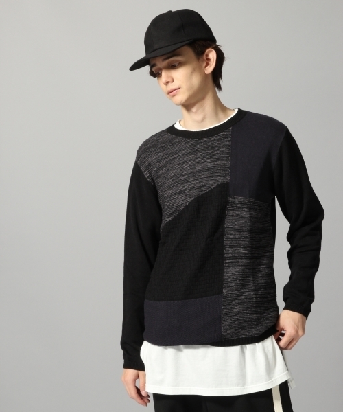 HARE(ハレ)の「ブロッキングニットプルオーバー(HARE)(ニット/セーター・メンズ・オフホワイト/ブラウン/ブラック・LARGE/SMALL/MEDIUM)」の3枚目の写真