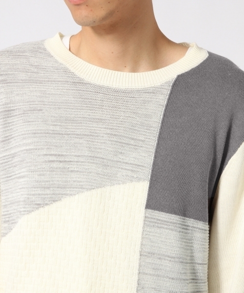 HARE(ハレ)の「ブロッキングニットプルオーバー(HARE)(ニット/セーター・メンズ・オフホワイト/ブラウン/ブラック・LARGE/SMALL/MEDIUM)」の7枚目の写真