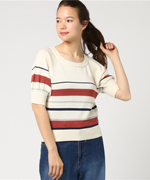 mysty woman | マルチボーダーニット7分袖ラグランニットプルオーバー(ニット/セーター)