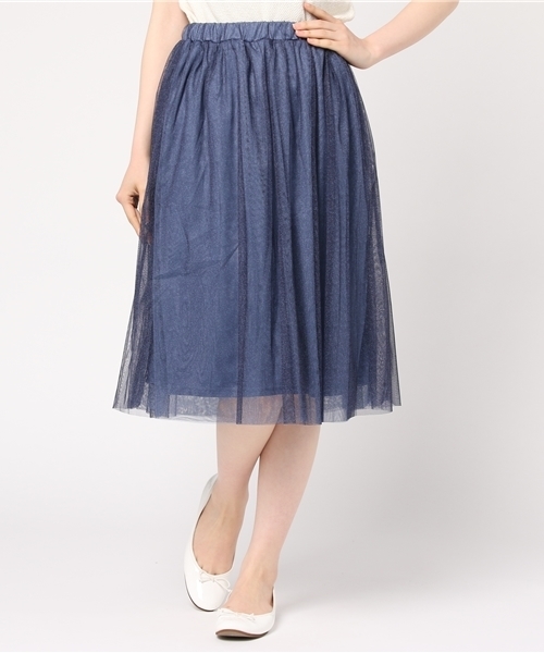 Earth Music Ecology アースミュージックアンドエコロジー の インディゴ風プリントチュールスカート スカート Wear