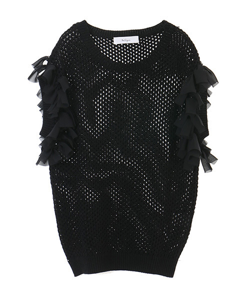 The Virgnia（ザ ヴァージニア）の「透かし柄ファブリックコンビVネックプルオーバー（ニット/セーター・レディース・ブラック/ブラウン/ボルドー・FREE）」の3枚目の写真