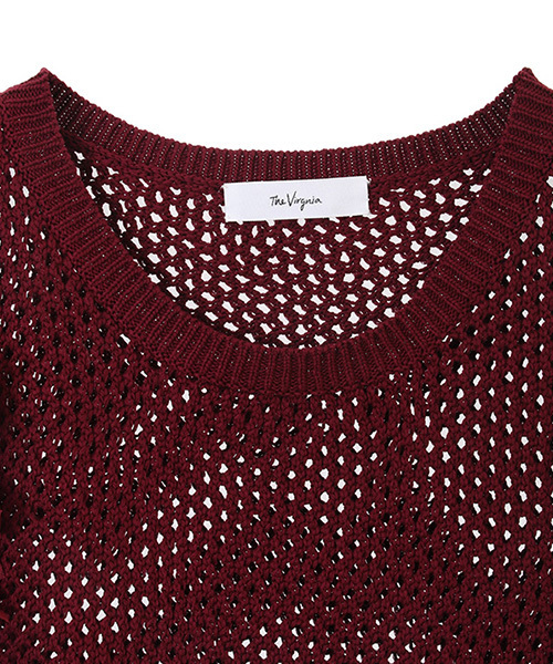 The Virgnia（ザ ヴァージニア）の「透かし柄ファブリックコンビVネックプルオーバー（ニット/セーター・レディース・ブラック/ブラウン/ボルドー・FREE）」の6枚目の写真