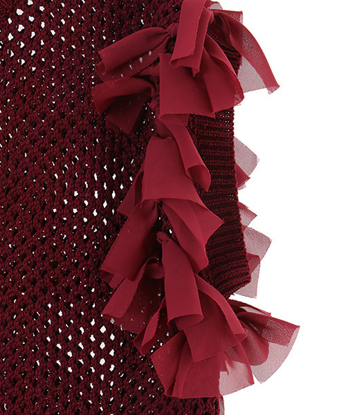 The Virgnia（ザ ヴァージニア）の「透かし柄ファブリックコンビVネックプルオーバー（ニット/セーター・レディース・ブラック/ブラウン/ボルドー・FREE）」の7枚目の写真