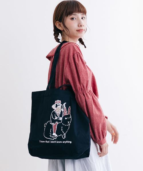 MERLOT（メルロー）の「ソクラテスとうさぎトートバッグ2335（トートバッグ・レディース・アイボリー/ネイビー/ブラック・FREE）」の3枚目の写真