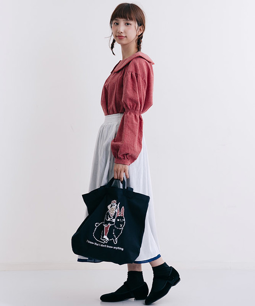 MERLOT（メルロー）の「ソクラテスとうさぎトートバッグ2335（トートバッグ・レディース・アイボリー/ネイビー/ブラック・FREE）」の12枚目の写真