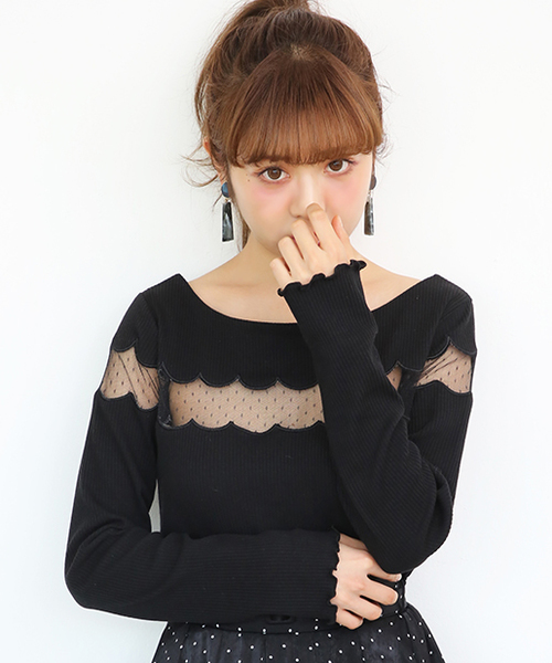one after another NICE CLAUP(ワンアフターアナザーナイスクラップ)の「ドット切り替えプルオーバー(Tシャツ/カットソー・レディース・ブラック/ベージュ/ピンク/アイボリー・FREE)」の1枚目の写真