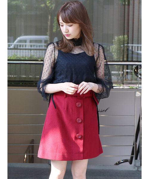 dazzlin（ダズリン）の「ワイドベルトミニスカート（スカート・レディース・ベージュ/グリーン/ボルドー・SMALL/MEDIUM）」の4枚目の写真