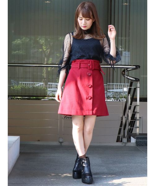 dazzlin（ダズリン）の「ワイドベルトミニスカート（スカート・レディース・ベージュ/グリーン/ボルドー・SMALL/MEDIUM）」の6枚目の写真