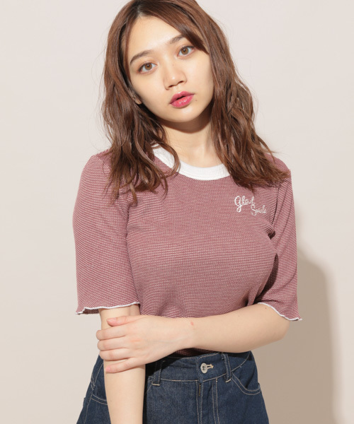 apres jour（アプレジュール）の「MIXワッフルロゴ刺繍Tシャツ【ZOZOTOWN限定アイテム】（Tシャツ/カットソー・レディース・ブラック/ボルドー/モカ・フリー）」の3枚目の写真