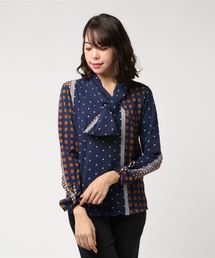 NARACAMICIE | マルチドットプリントリボンショールカラーブラウス(シャツ/ブラウス)
