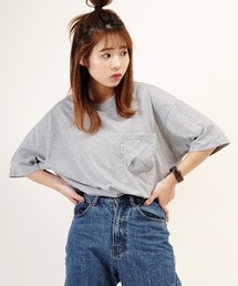 天竺変形 Vネックダックテイルポケット付き半袖 Tシャツ ポケT