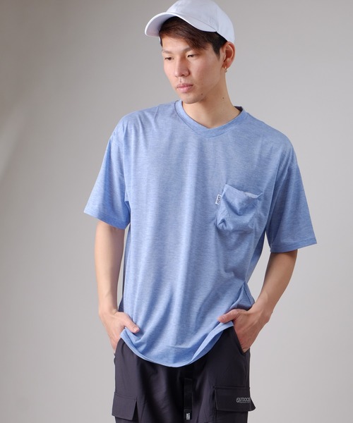 JRD by JARLD（ジェイアールディーバイジャールド）の「天竺変形 Vネックダックテイルポケット付き半袖 Tシャツ ポケT（Tシャツ/カットソー・メンズ・ホワイト/ブルー系その他/杢グレー・S/M/L）」の2枚目の写真