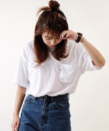 天竺変形 Vネックダックテイルポケット付き半袖 Tシャツ ポケT