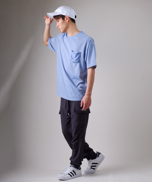 JRD by JARLD（ジェイアールディーバイジャールド）の「天竺変形 Vネックダックテイルポケット付き半袖 Tシャツ ポケT（Tシャツ/カットソー・メンズ・ホワイト/ブルー系その他/杢グレー・S/M/L）」の8枚目の写真