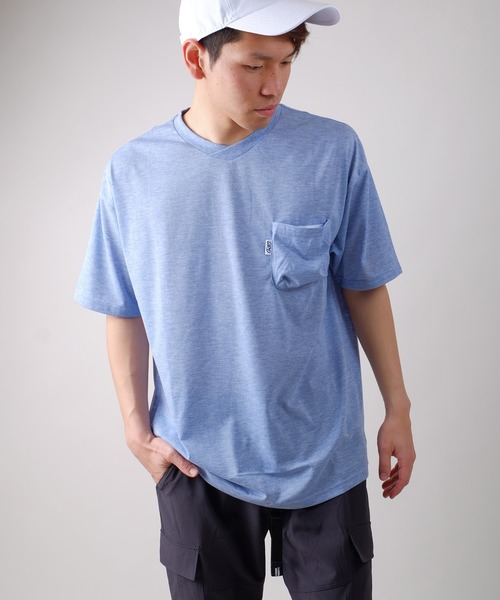 JRD by JARLD（ジェイアールディーバイジャールド）の「天竺変形 Vネックダックテイルポケット付き半袖 Tシャツ ポケT（Tシャツ/カットソー・メンズ・ホワイト/ブルー系その他/杢グレー・S/M/L）」の9枚目の写真