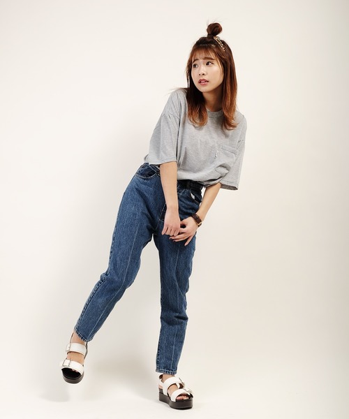 JRD by JARLD（ジェイアールディーバイジャールド）の「天竺変形 Vネックダックテイルポケット付き半袖 Tシャツ ポケT（Tシャツ/カットソー・メンズ・ホワイト/ブルー系その他/杢グレー・S/M/L）」の7枚目の写真