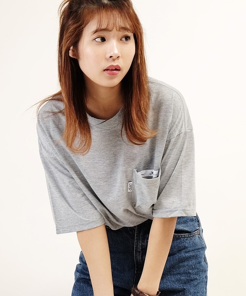 JRD by JARLD（ジェイアールディーバイジャールド）の「天竺変形 Vネックダックテイルポケット付き半袖 Tシャツ ポケT（Tシャツ/カットソー・メンズ・ホワイト/ブルー系その他/杢グレー・S/M/L）」の6枚目の写真