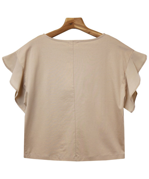 andme（アンドミー）の「シルケット半袖フリルTシャツ（Tシャツ/カットソー・レディース・ブラック/オフホワイト/グレー系その他/ライトブラウン/カーキ・M/L）」の18枚目の写真