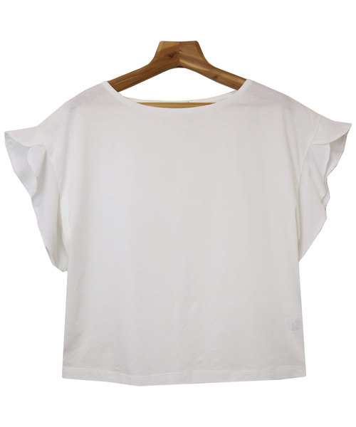 andme（アンドミー）の「シルケット半袖フリルTシャツ（Tシャツ/カットソー・レディース・ブラック/オフホワイト/グレー系その他/ライトブラウン/カーキ・M/L）」の12枚目の写真