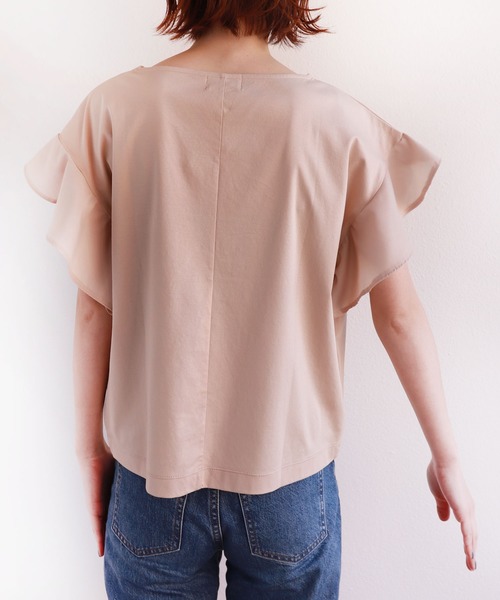 andme（アンドミー）の「シルケット半袖フリルTシャツ（Tシャツ/カットソー・レディース・ブラック/オフホワイト/グレー系その他/ライトブラウン/カーキ・M/L）」の21枚目の写真